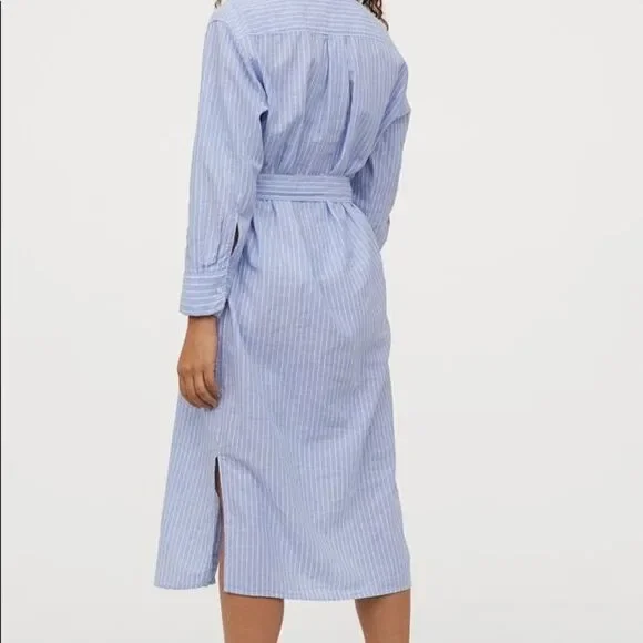 H&M Linen Blend Striped Shirt Dress New - Picture 6 of 6